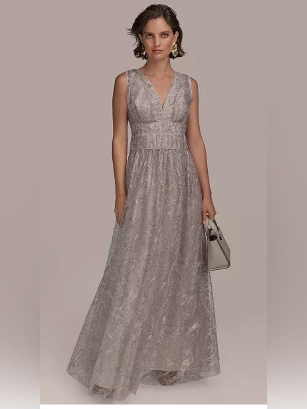 NWOT Size 12 Donna Karan New York sequin embroidered mesh sleeveless gown